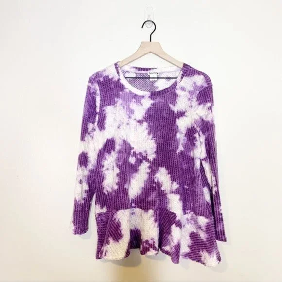 NEW Love...Ady Purple Tie Dye Long Sleeve Peplum Tunic Thermal Top 1X - Picture 2 of 10